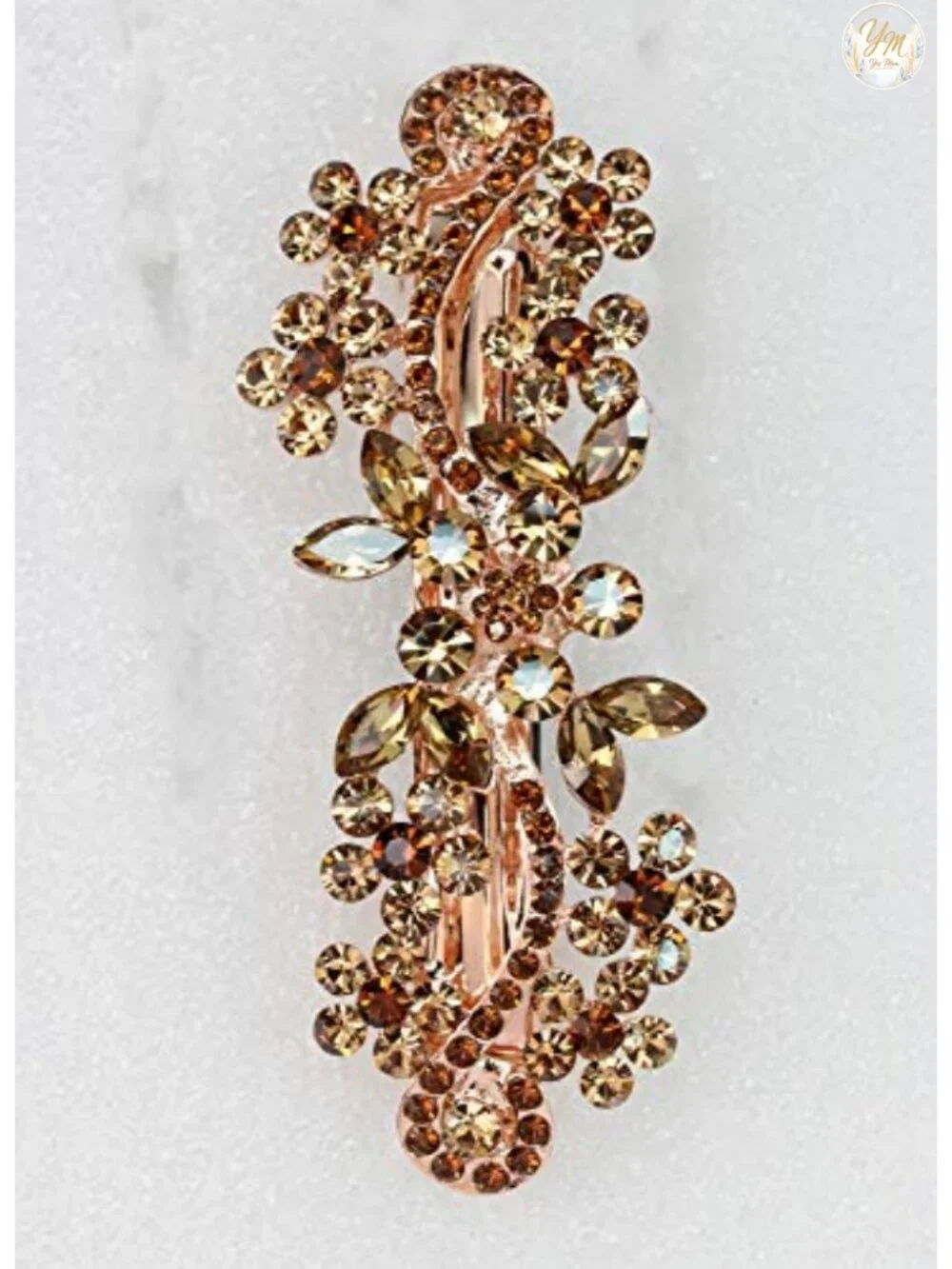 Crystal Floral Hair Barrette Clip Rose Gold Plated Metal